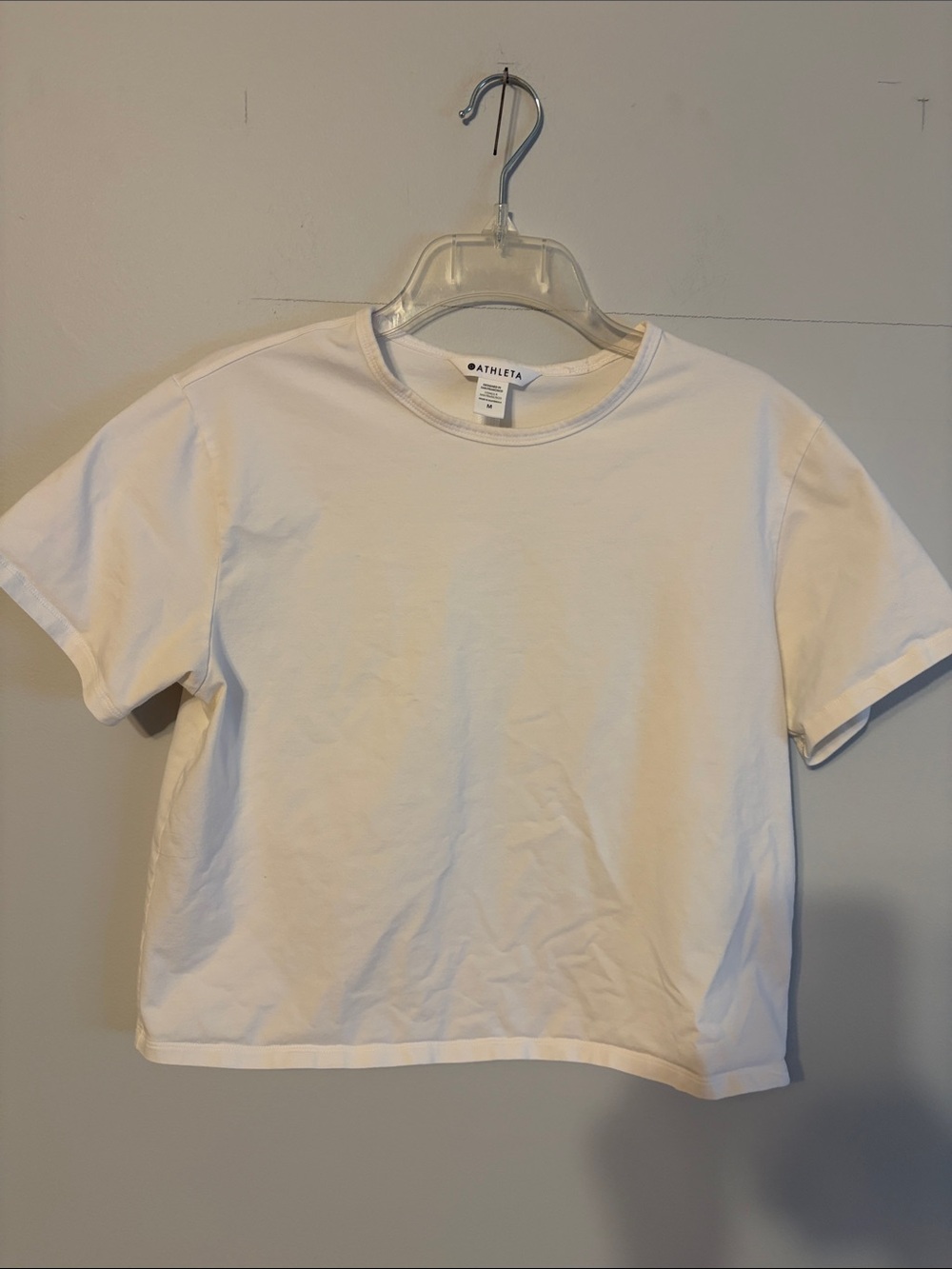 Athleta White Short Sleeve Cropped Tee. Boxy cut. Med.